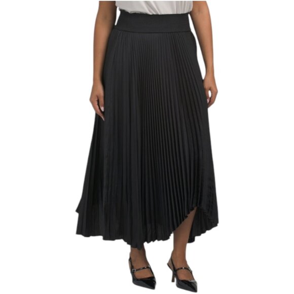 ELIE TAHARI Smocked Waist Pleated Midi Skirt With Uneven Hem - Picture 1 of 2